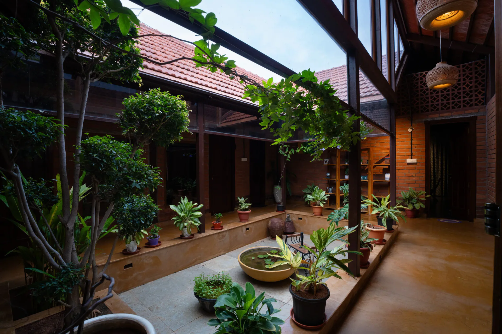 Open courtyard beneath the traditional tiled roofs