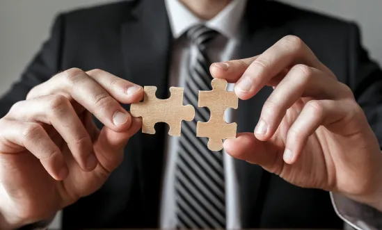 Professional connecting two puzzle pieces